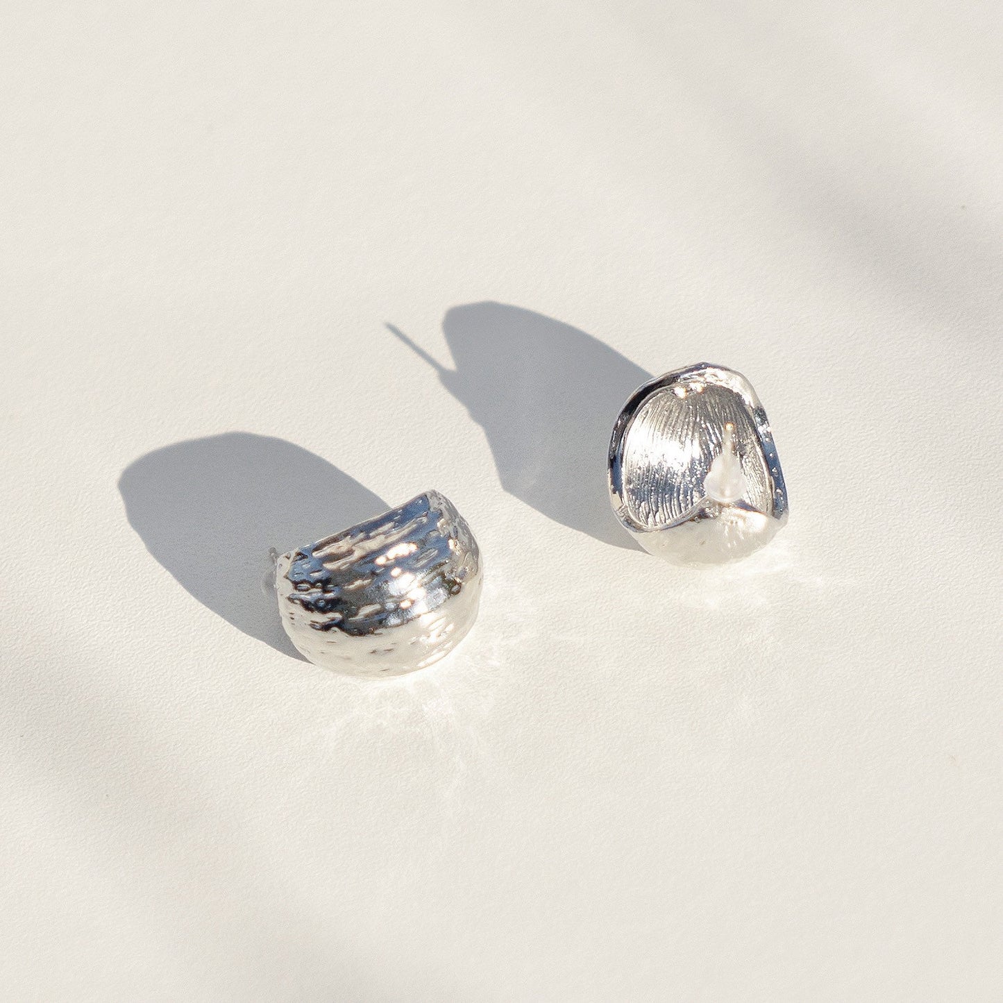 Creased effect silver hoop earrings/earclips