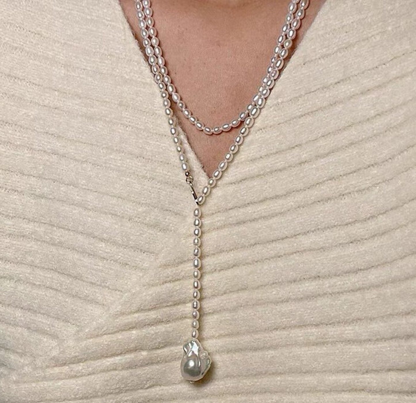 Natural baroque pearl long necklace