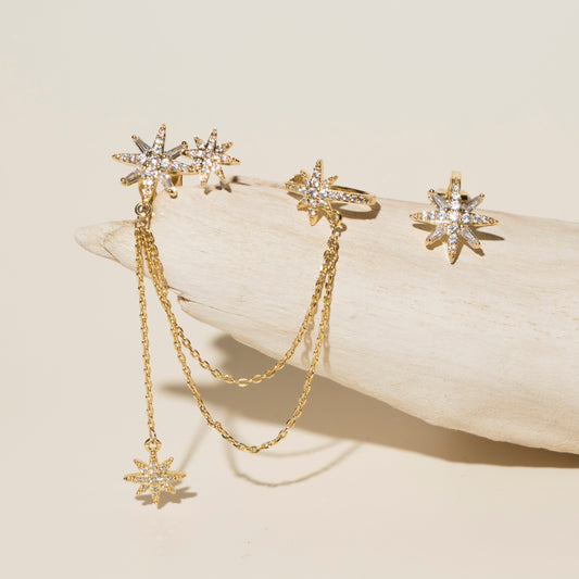 Asymmetrical Gold Star Earrings