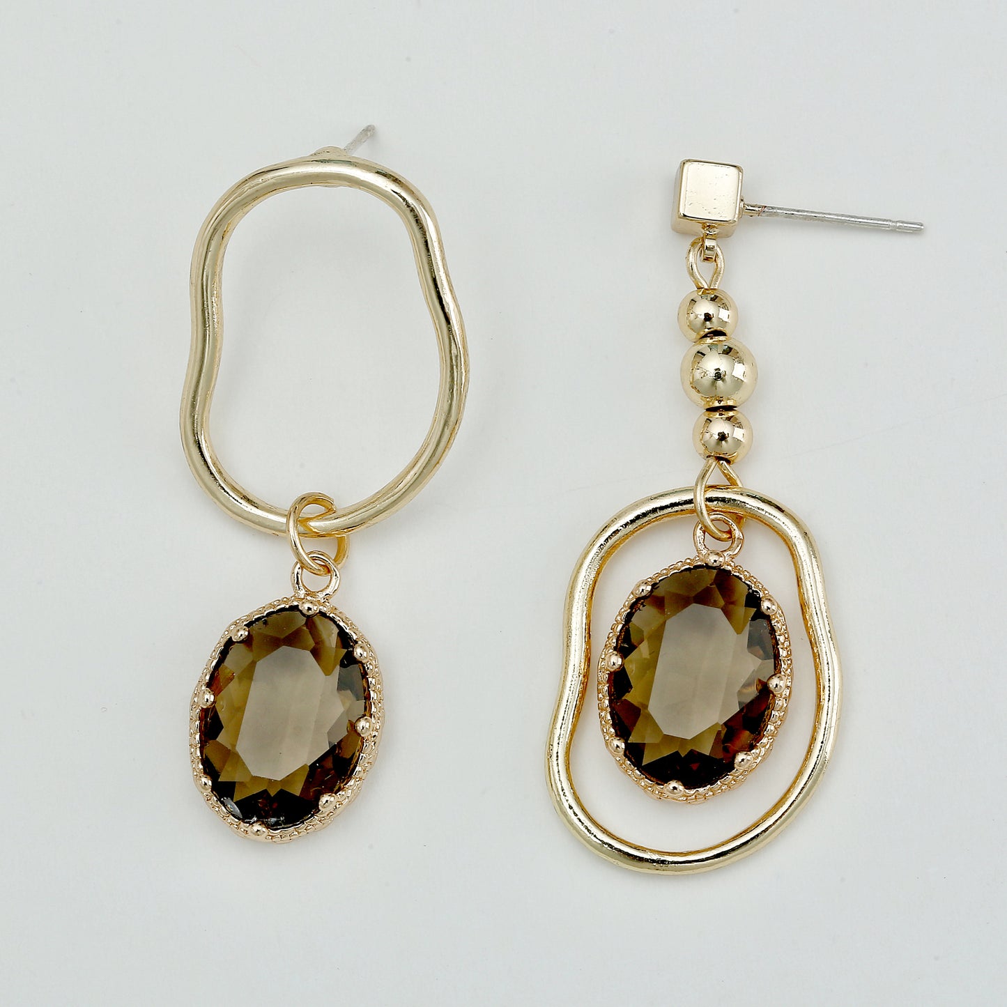 Asymmetrical dark green drop earrings/earclips