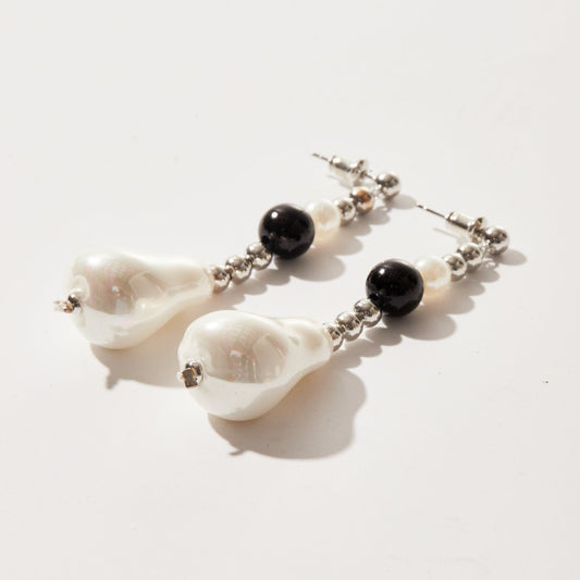 Onyx and baroque pearl statement earring