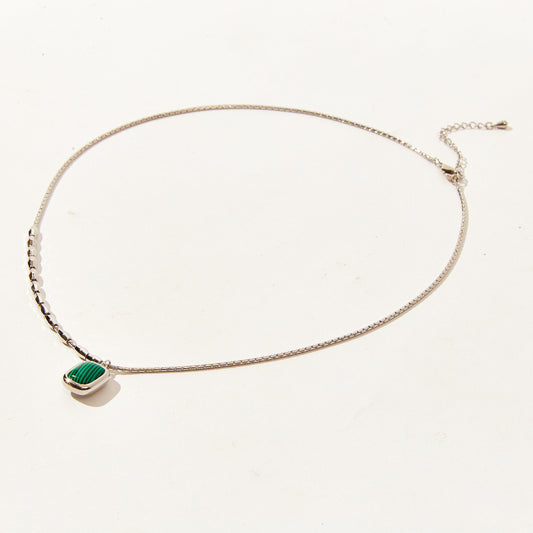 Sterling silver necklace with green/white square pendant