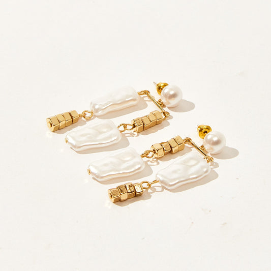 Baroque pearl asymmetric earrings and ear clips