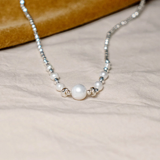 Silver Pearl Choker Necklace