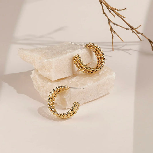 Solid gold twisted hoop earrings/earclips