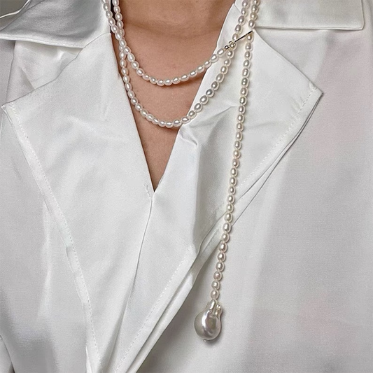 Natural baroque pearl long necklace